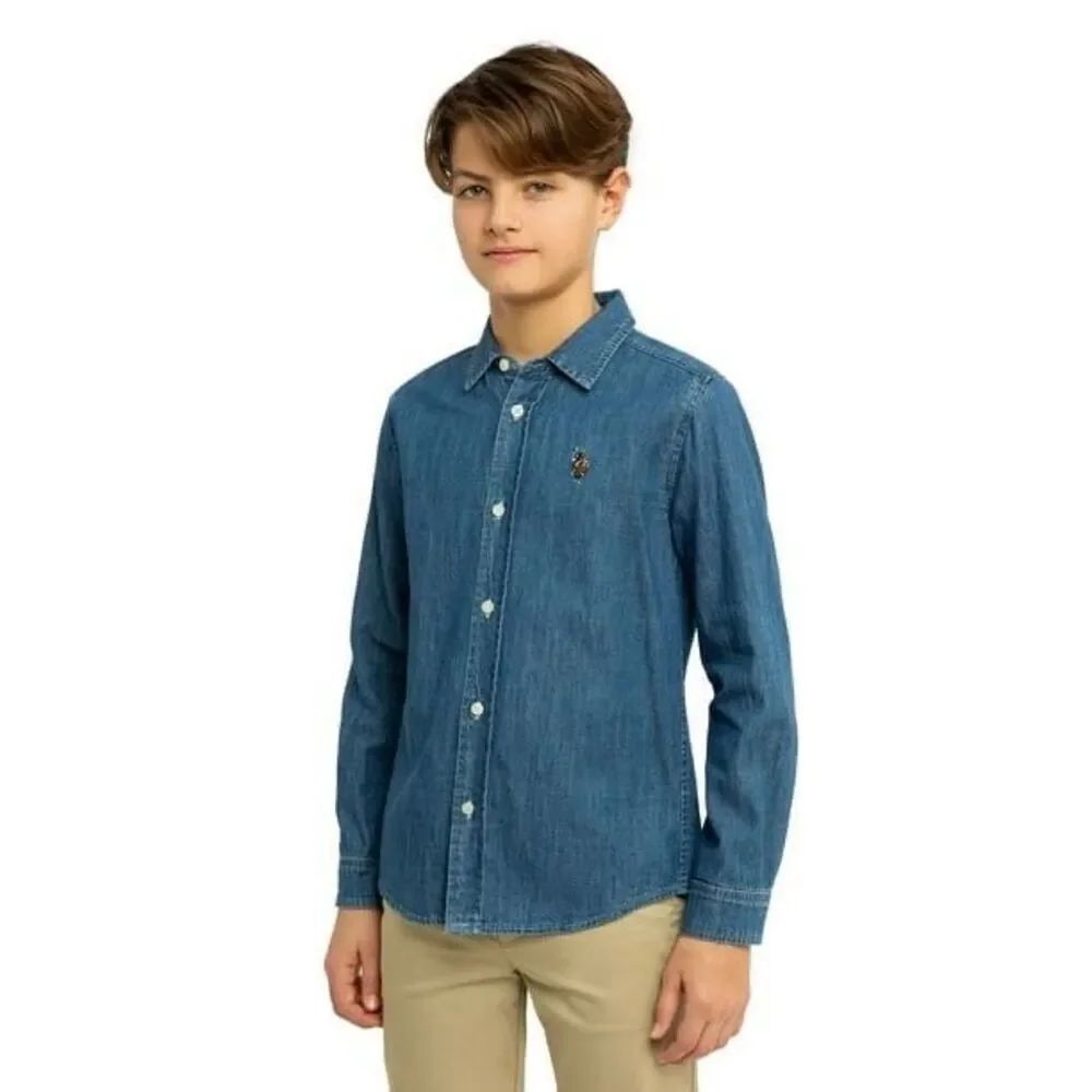✨U.S. Polo Assn. Boys Long Sleeve Button Down Denim Sz Medium Shirts✨